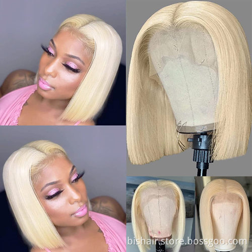 Wholesale Raw Brazilian Virgin Hair HD Lace Frontal Wig Short Bob Wig T Part  Lace Frontal 613 Bob  Human Hair Wig